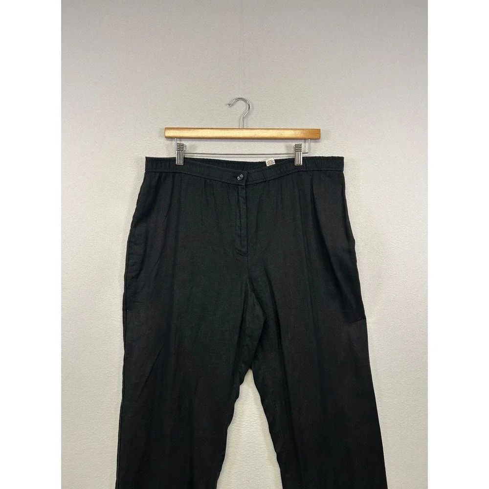 JM Collection Coastal Minimalist Women 14 Black 100% Linen Straight Leg Pants